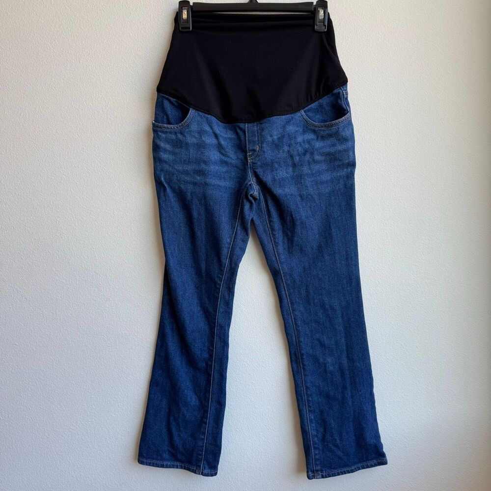 Hatch Crop Maternity Jeans Womens 25 Blue Stretch Belly Band Cropped Solid Wash